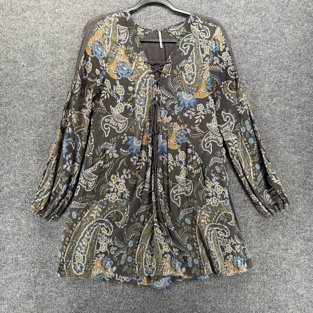 Free People Dress Womens S Green Floral Shift Boho Cottagecore Peasant Western